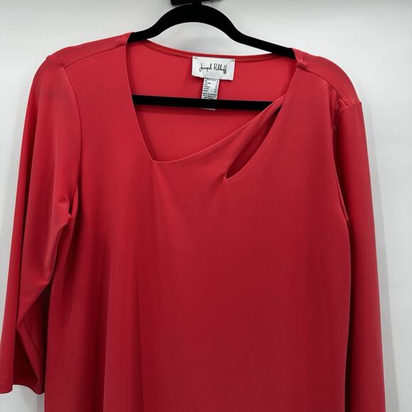 Joseph Ribkoff Top Shirt Womens 8 Pink Salmon Blouse Stretch Scuba Slinky - Picture 3 of 9